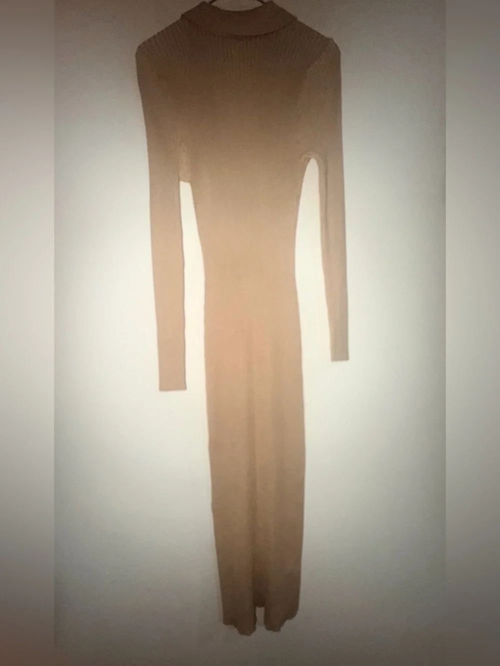 Abercrombie & Fitch Ribbed Long-Sleeve Maxi Dress in Tan